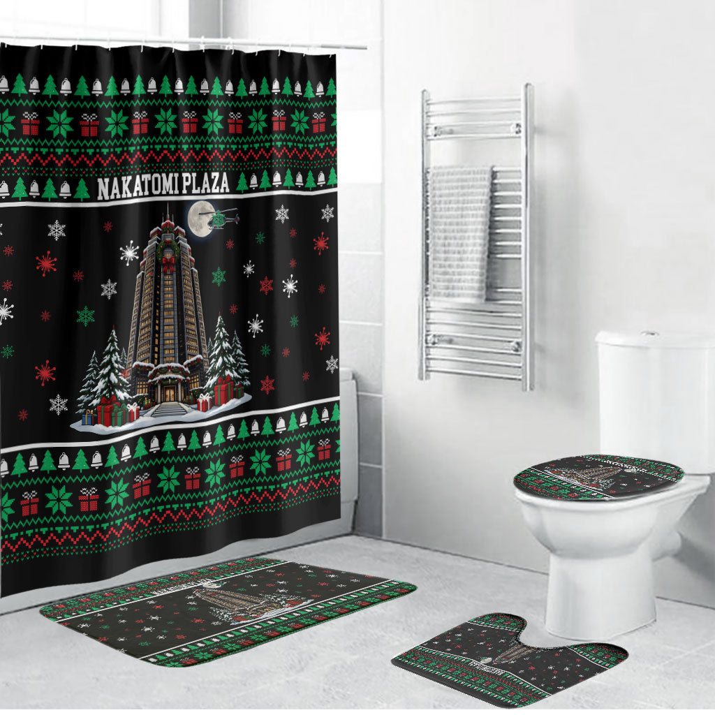 Nakatomi Plaza Christmas Party Bathroom Set Retro Skyscraper Reindeer Snowflakes