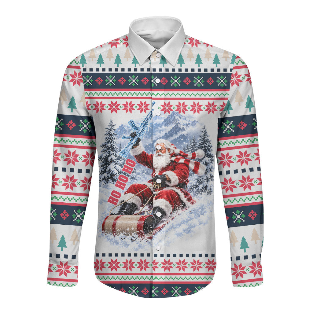 Christmas Nakatomi Plaza Long Sleeve Button Shirt Santa Ho Ho Ho Explosion