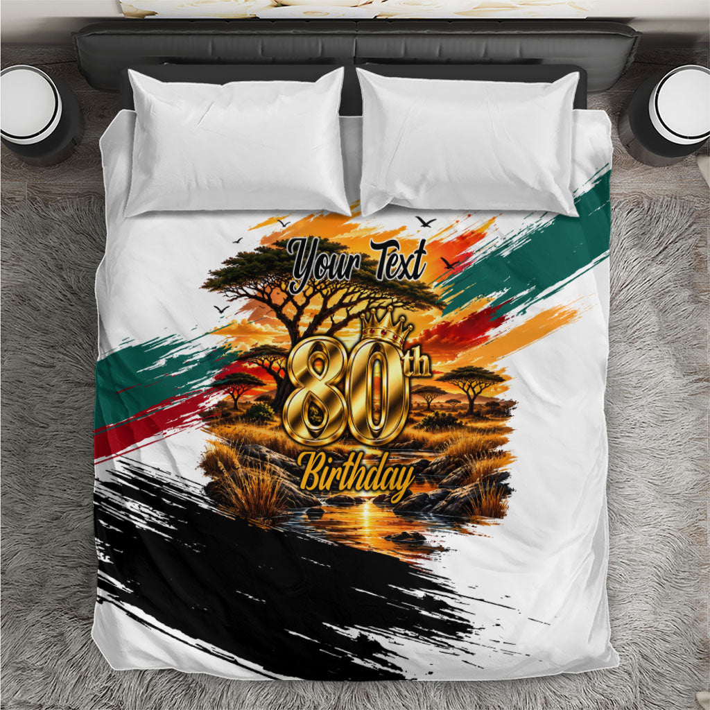 Personalized 80th Birthday African Safari Bedding Set Sunset Savanna Landscape Heritage Wildlife Art