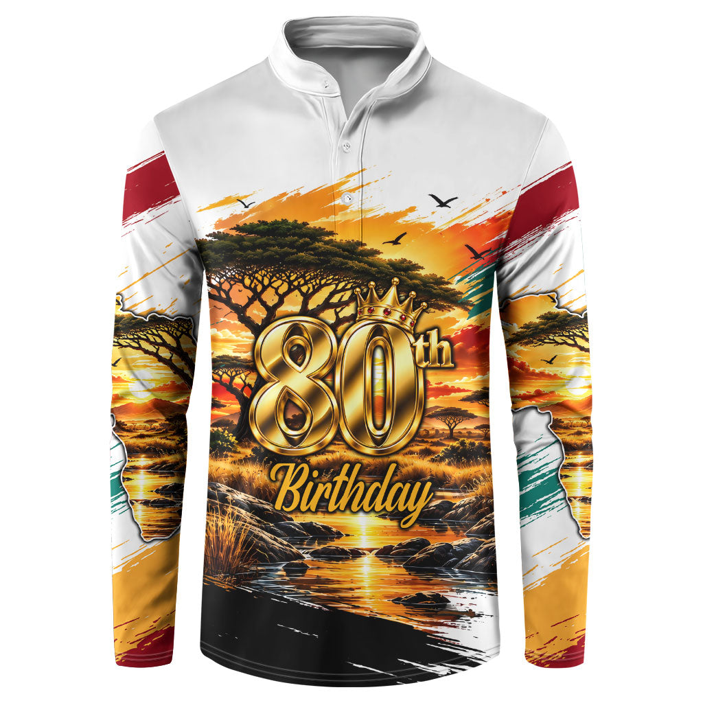 Personalized 80th Birthday African Safari Button Sweatshirt Sunset Savanna Landscape Heritage Wildlife Art