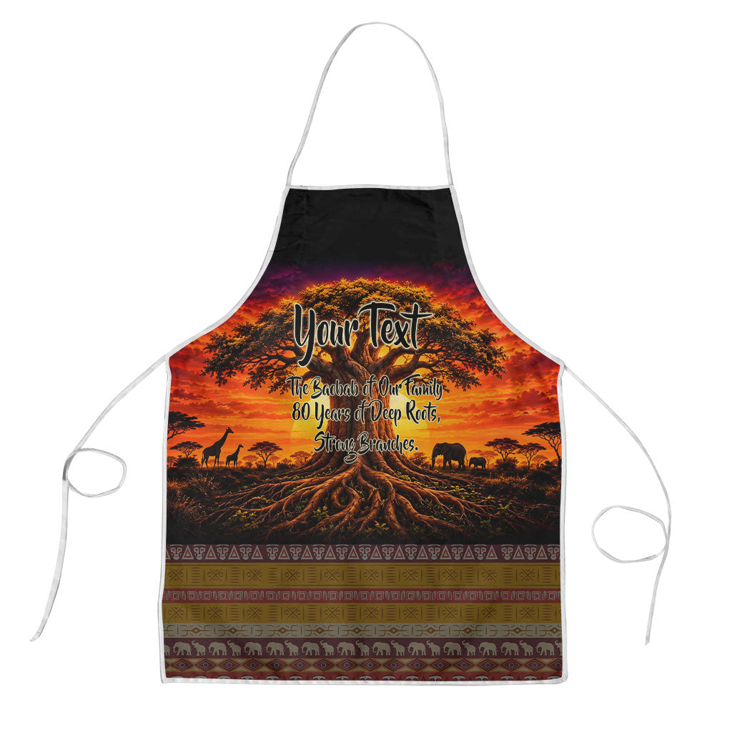Personalized 80th Birthday Baobab Tree Apron African Sunset Savanna Silhouette Tribal Heritage Art