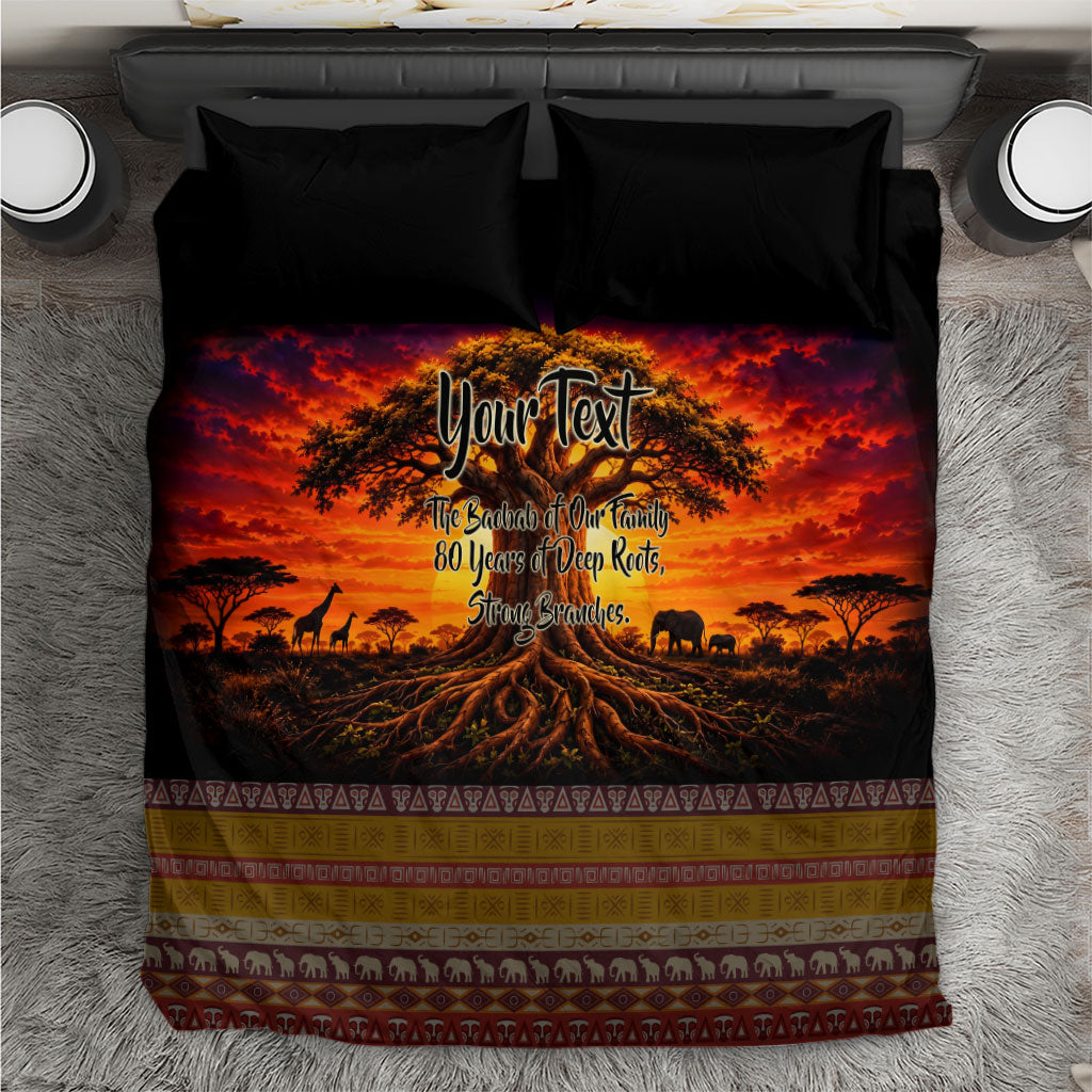 Personalized 80th Birthday Baobab Tree Bedding Set African Sunset Savanna Silhouette Tribal Heritage Art