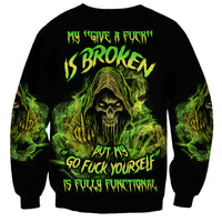 Black reaper sweatshirt with green smoke graphic and long sleeve print