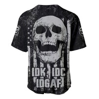 Black baseball jersey T-shirt with large skull graphic and star-spangled flag text