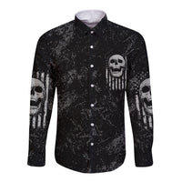 Unisex long sleeve button shirt with front skull and vertical stripes graphic