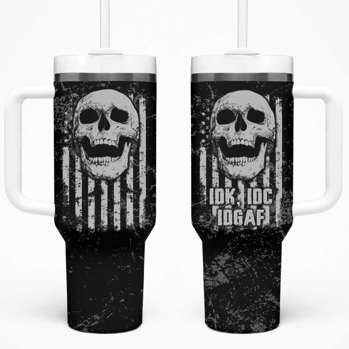 IDGAF Flag Skull Tumbler With Handle