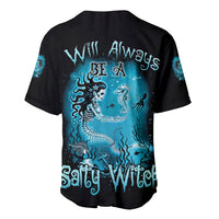 Black mermaid Halloween baseball jersey with blue graphic front and back text
