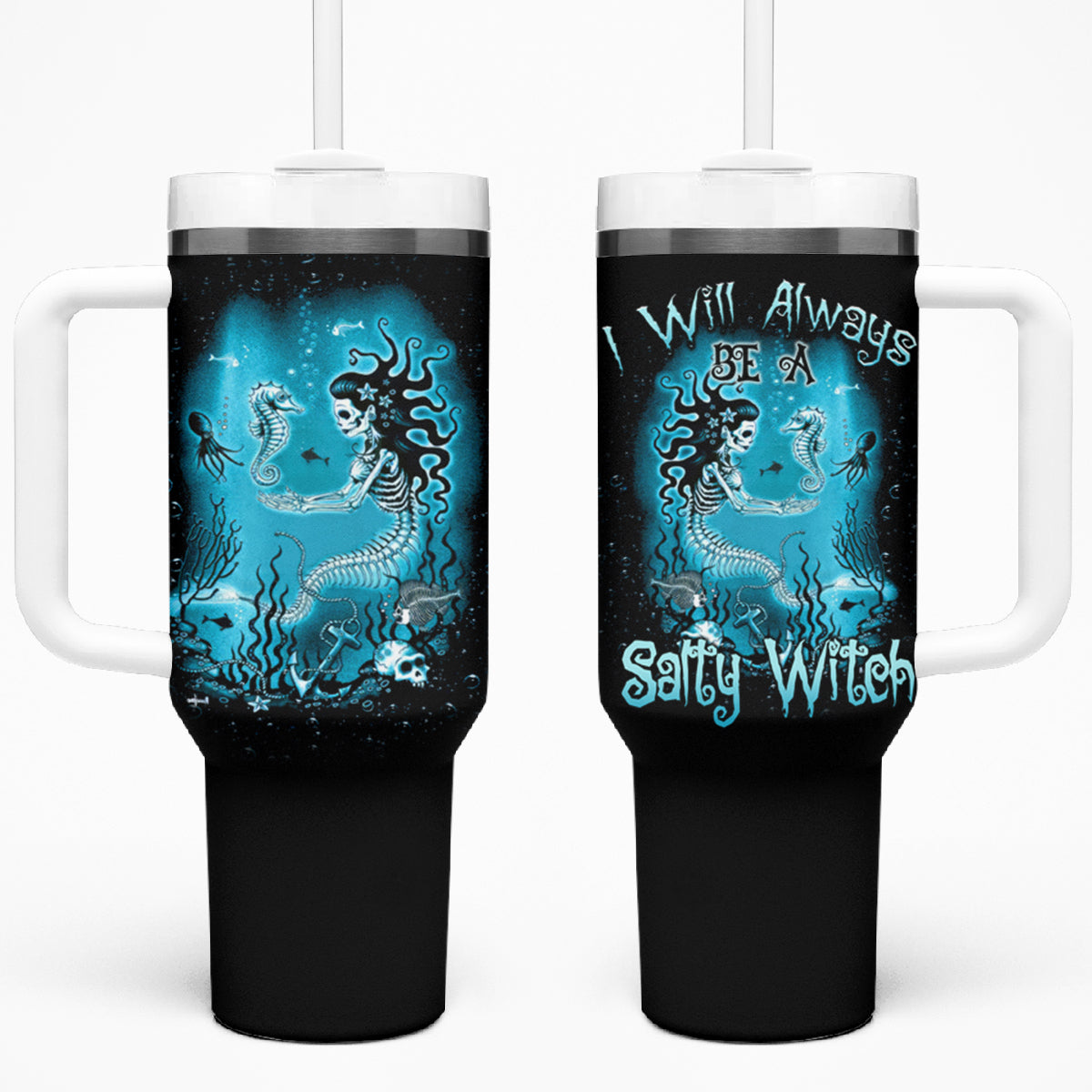 Salty Witch Mermaid Halloween Tumbler With Handle