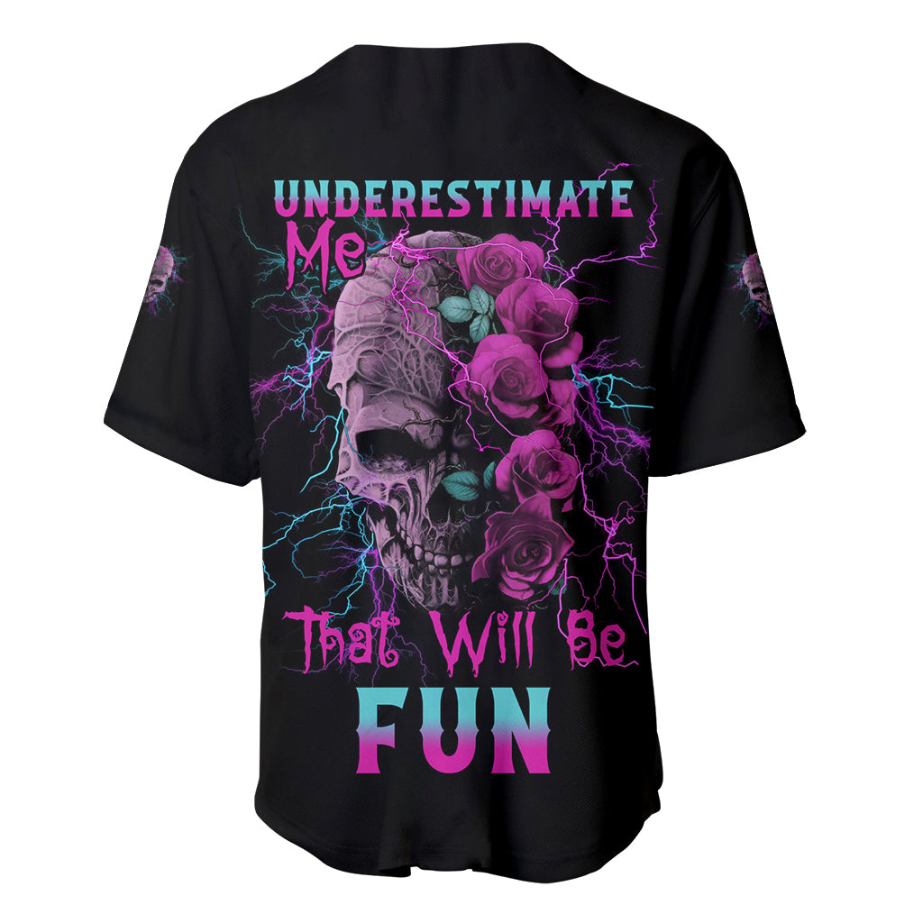 Underestimate Me Rose Skull Baseball Jersey - Wonder Print Shop