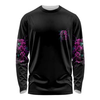 Black long-sleeve shirt with purple rose and skull sleeves