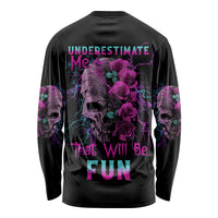 Black long-sleeve shirt with purple rose and skull graphic on back