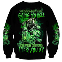 Black unisex skull graphic sweatshirt with green smoke and back text