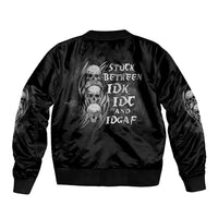 Black satin bomber jacket with large back skull graphic and ribbed hem cuffs