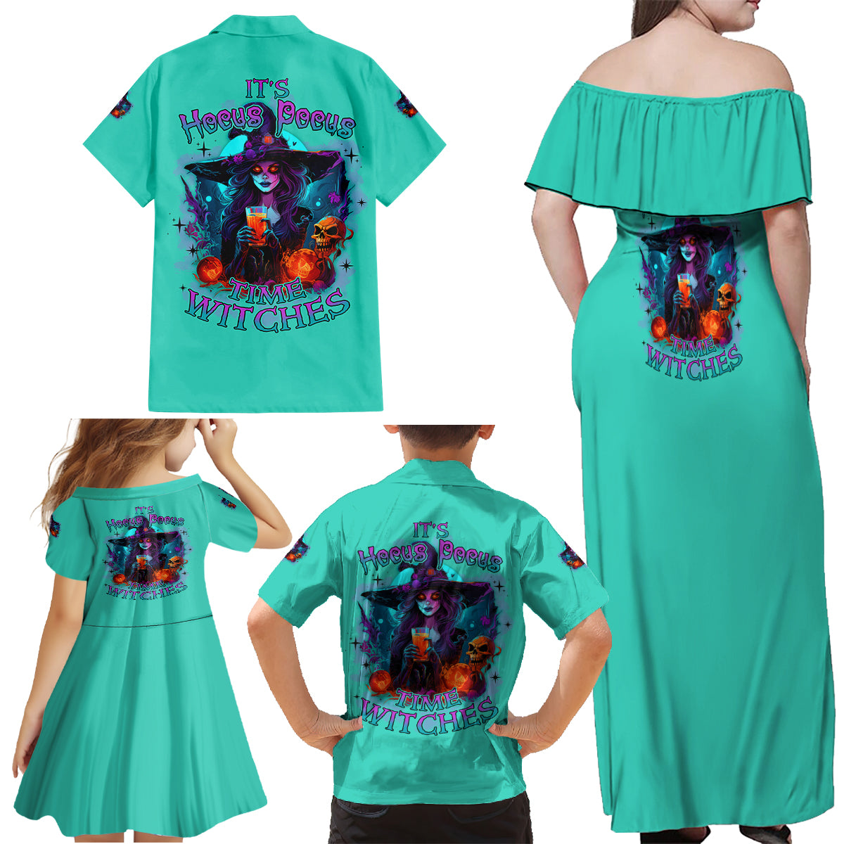 Hocus Pocus Time Witches Halloween Family Matching Off Shoulder Maxi D Wonder Print Shop