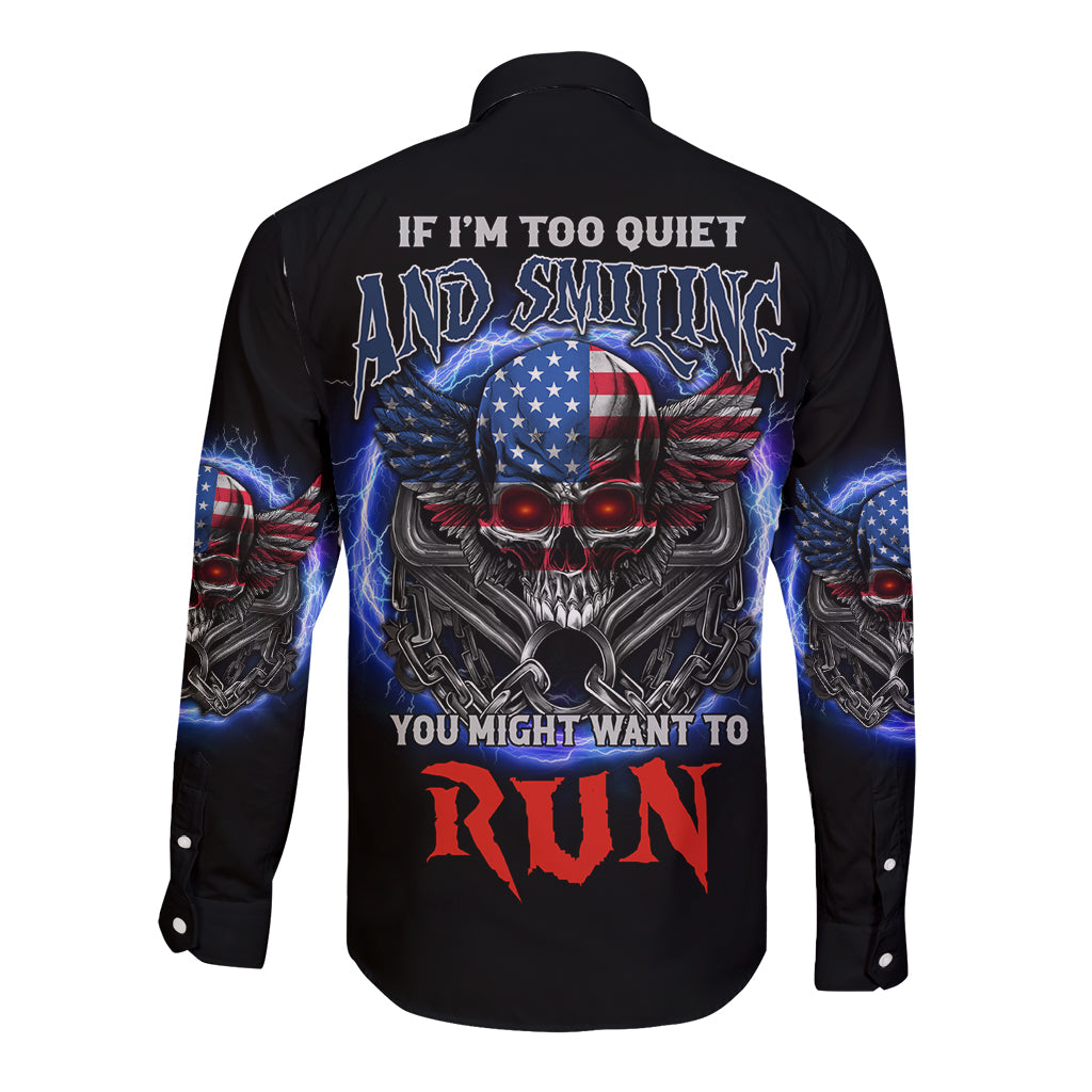 If I'm Too Quiet And Smiling America Skull Wings Long Sleeve Button Shirt - Wonder Print Shop