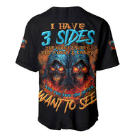 Black baseball jersey with large '3 Sides' skull graphic on back