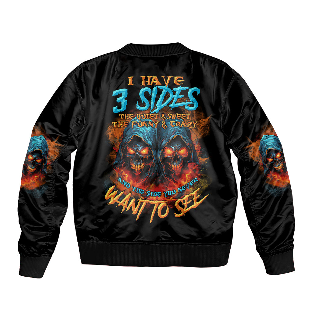 Black bomber jacket with multicolor skull reaper graphic on back