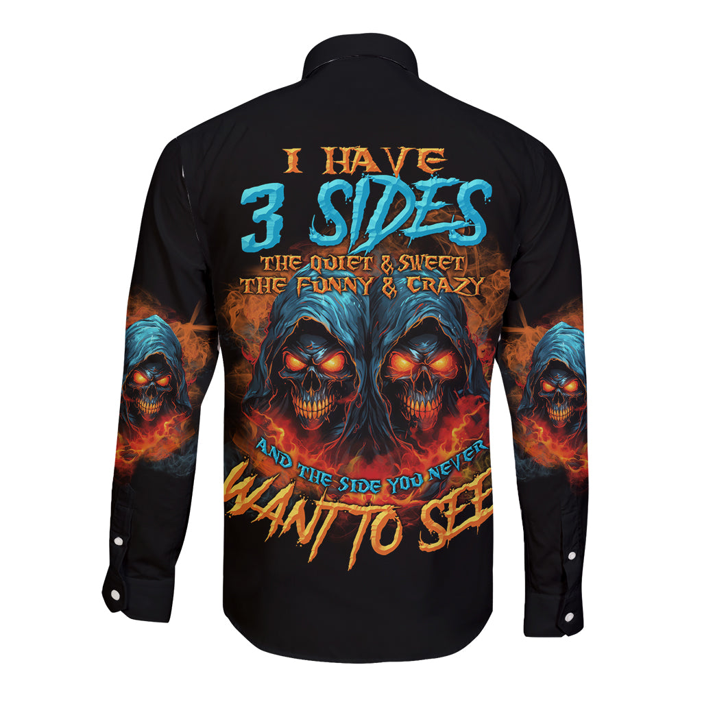 I Have 3 Sides Skull Reaper Long Sleeve Button Shirt - Wonder Print Shop