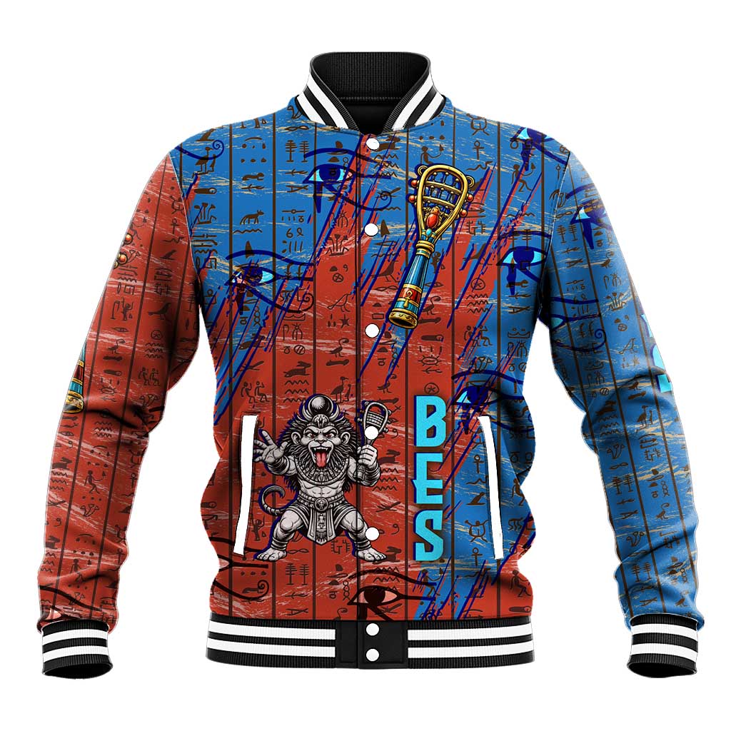 Bes Baseball Jacket Ancient Egyptian Hieroglyphs and Sacred Symbols Ancient Myth - Wonder Print Shop