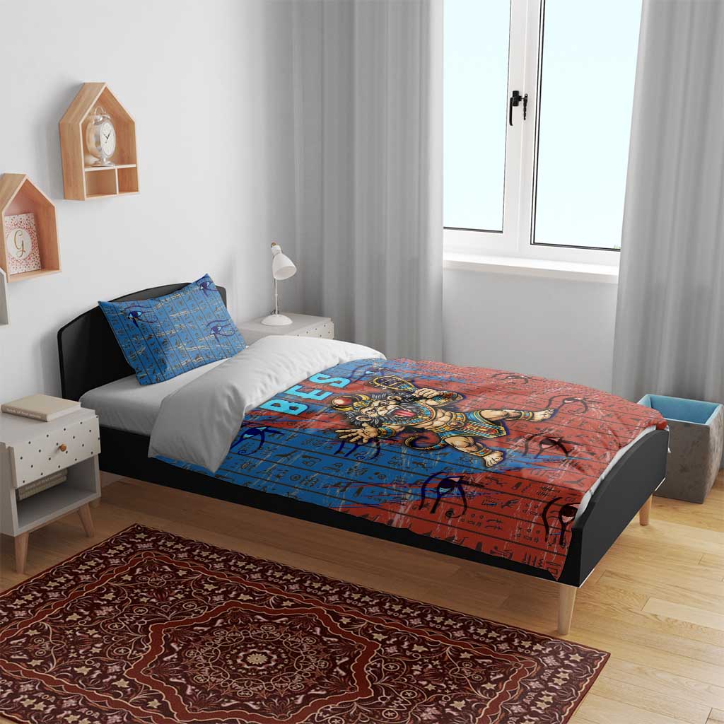 Bes Bedding Set Ancient Egyptian Hieroglyphs and Sacred Symbols Ancient Myth - Wonder Print Shop