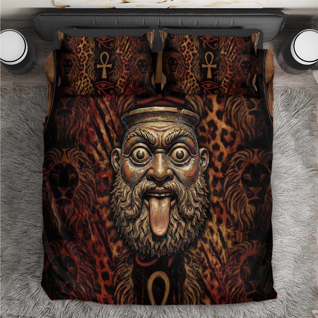 Bes Ancient Egyptian Bedding Set with Leopard Print Ankh and Eye of Horus Egyptian Deity Tribute - Wonder Print Shop