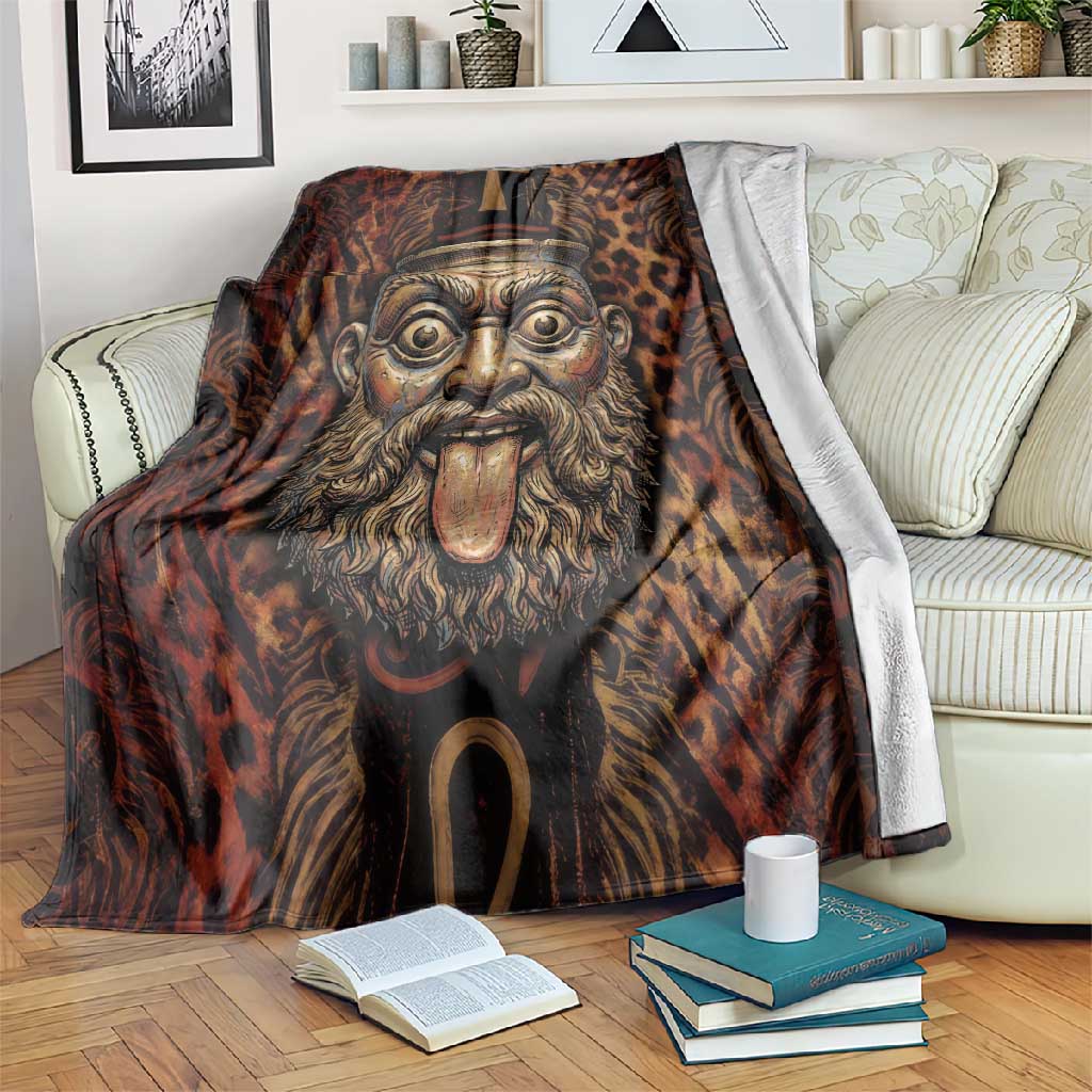 Bes Ancient Egyptian Blanket with Leopard Print Ankh and Eye of Horus Egyptian Deity Tribute - Wonder Print Shop