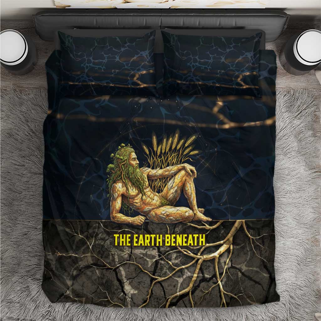 Geb Bedding Set Ancient Egyptian Cracked Earth and Wheat Illustration Egyptian Earth God - Wonder Print Shop