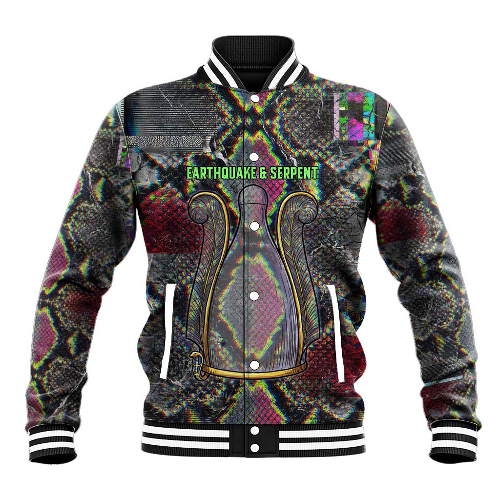Geb Ancient Egyptian Baseball Jacket with Serpent Throne and Snake Skin Texture Egyptian Earth God Tribute - Wonder Print Shop