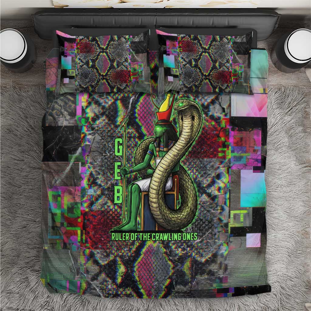 Geb Ancient Egyptian Bedding Set with Serpent Throne and Snake Skin Texture Egyptian Earth God Tribute - Wonder Print Shop