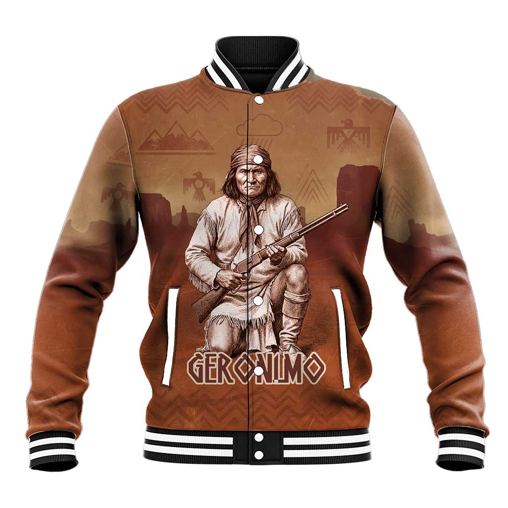 Geronimo Native American Baseball Jacket Rifle and Desert Landscape Native American Warrior - Wonder Print Shop