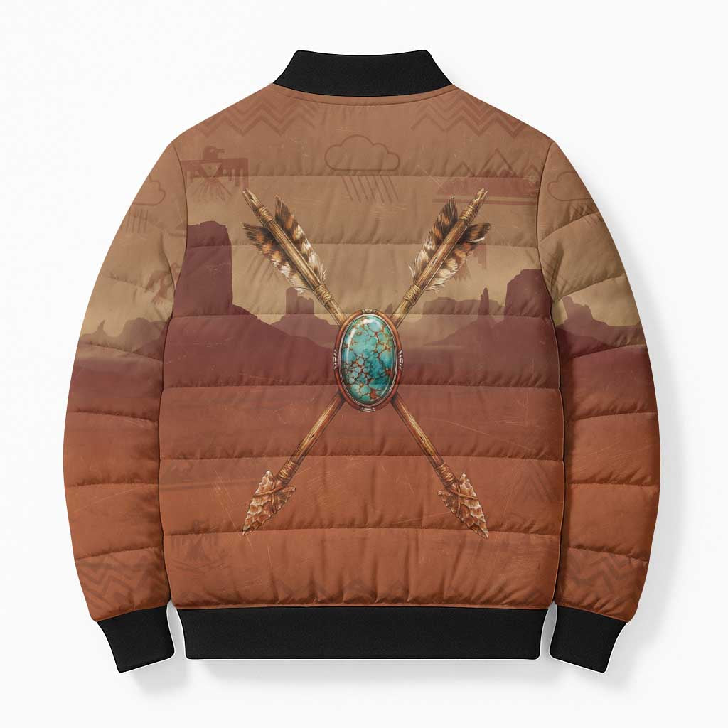 Geronimo Native American Bomber Puffer Jacket Rifle and Desert Landscape Native American Warrior - Wonder Print Shop