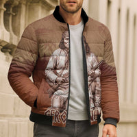 Geronimo Native American Bomber Puffer Jacket Rifle and Desert Landscape Native American Warrior - Wonder Print Shop