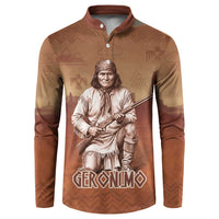Geronimo Native American Button Sweatshirt Rifle and Desert Landscape Native American Warrior - Wonder Print Shop