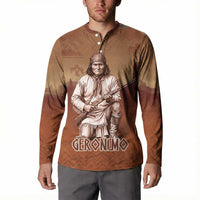 Geronimo Native American Button Sweatshirt Rifle and Desert Landscape Native American Warrior - Wonder Print Shop