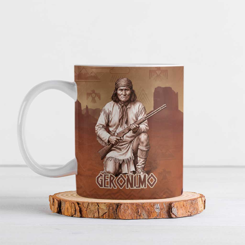 Geronimo Native American Ceramic Mug Rifle and Desert Landscape Native American Warrior - Wonder Print Shop
