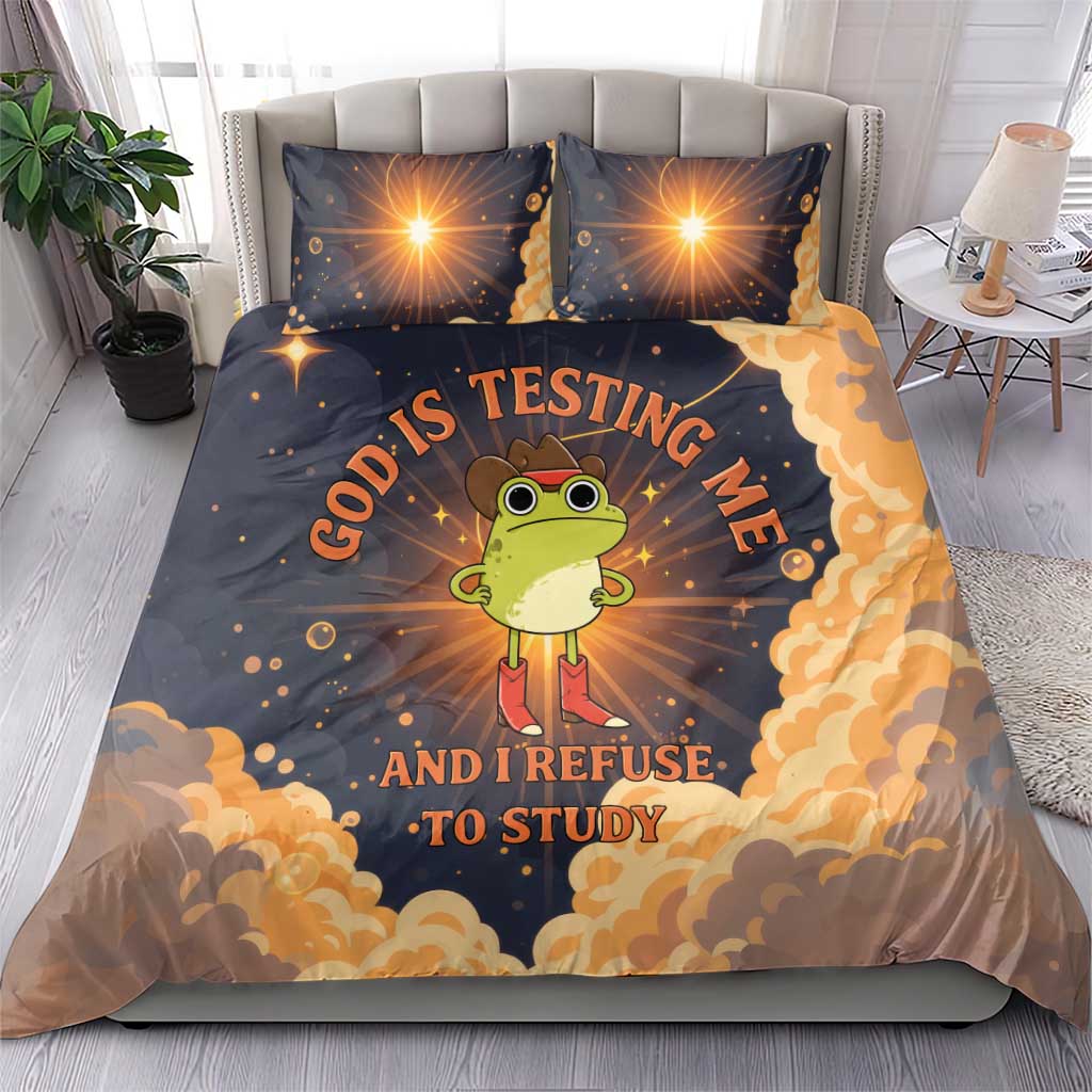 Grumpy Frog Bedding Set with Refuse to Study Quote and Starburst Pattern
