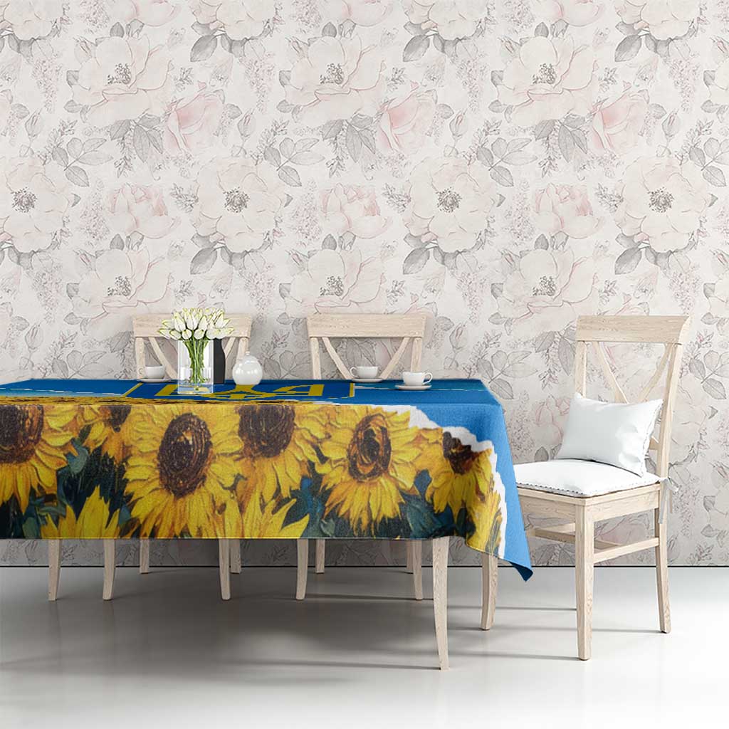 Ukraine Pride Tablecloth Map, Flag & Tryzub with Sunflower Field Patriotic