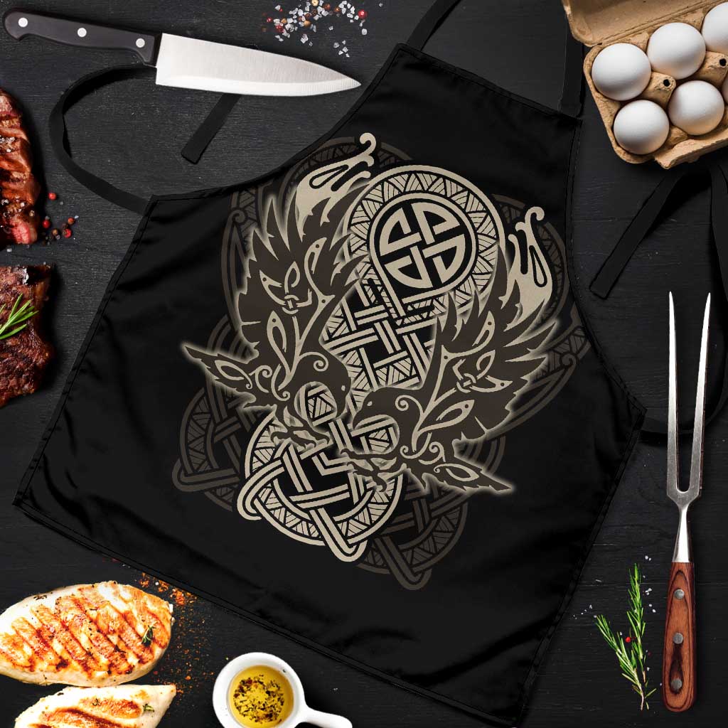 Celtic Trinity Knot Raven Emblem Apron Intricate Norse Tribal Knotwork Illustration