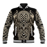 Celtic Trinity Knot Raven Emblem Baseball Jacket Intricate Norse Tribal Knotwork Illustration