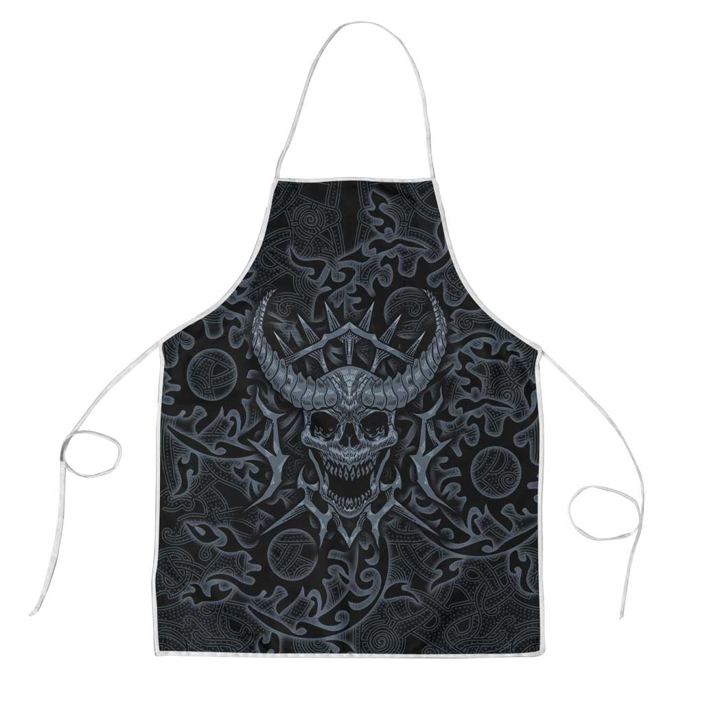Viking Horned Skull and Raven Emblem Apron Dark Nordic Tribal Grunge Illustration
