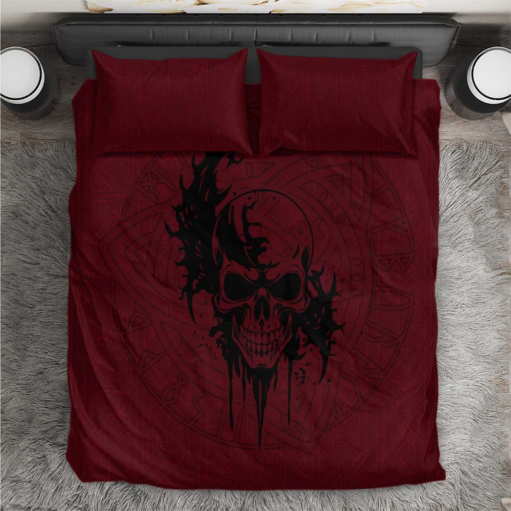 Demonic Skull Sigil Vikings Bedding Set Dark Gothic Rune Grunge Illustration