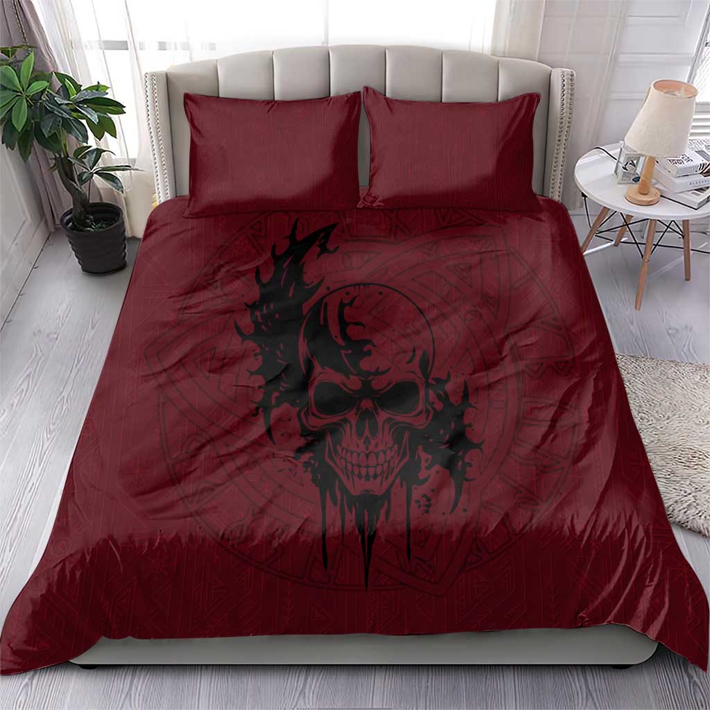 Demonic Skull Sigil Vikings Bedding Set Dark Gothic Rune Grunge Illustration
