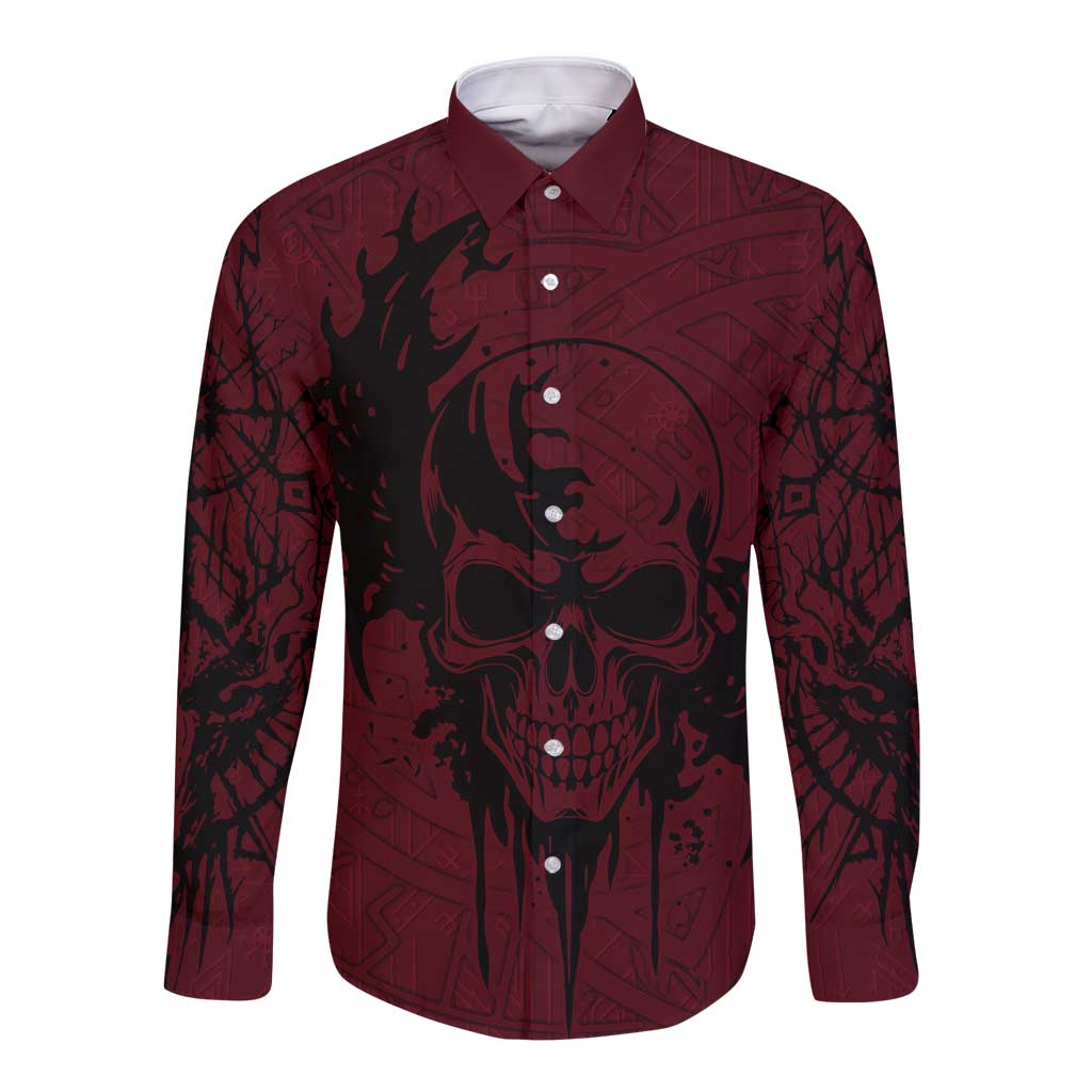 Demonic Skull Sigil Vikings Long Sleeve Button Shirt Dark Gothic Rune Grunge Illustration
