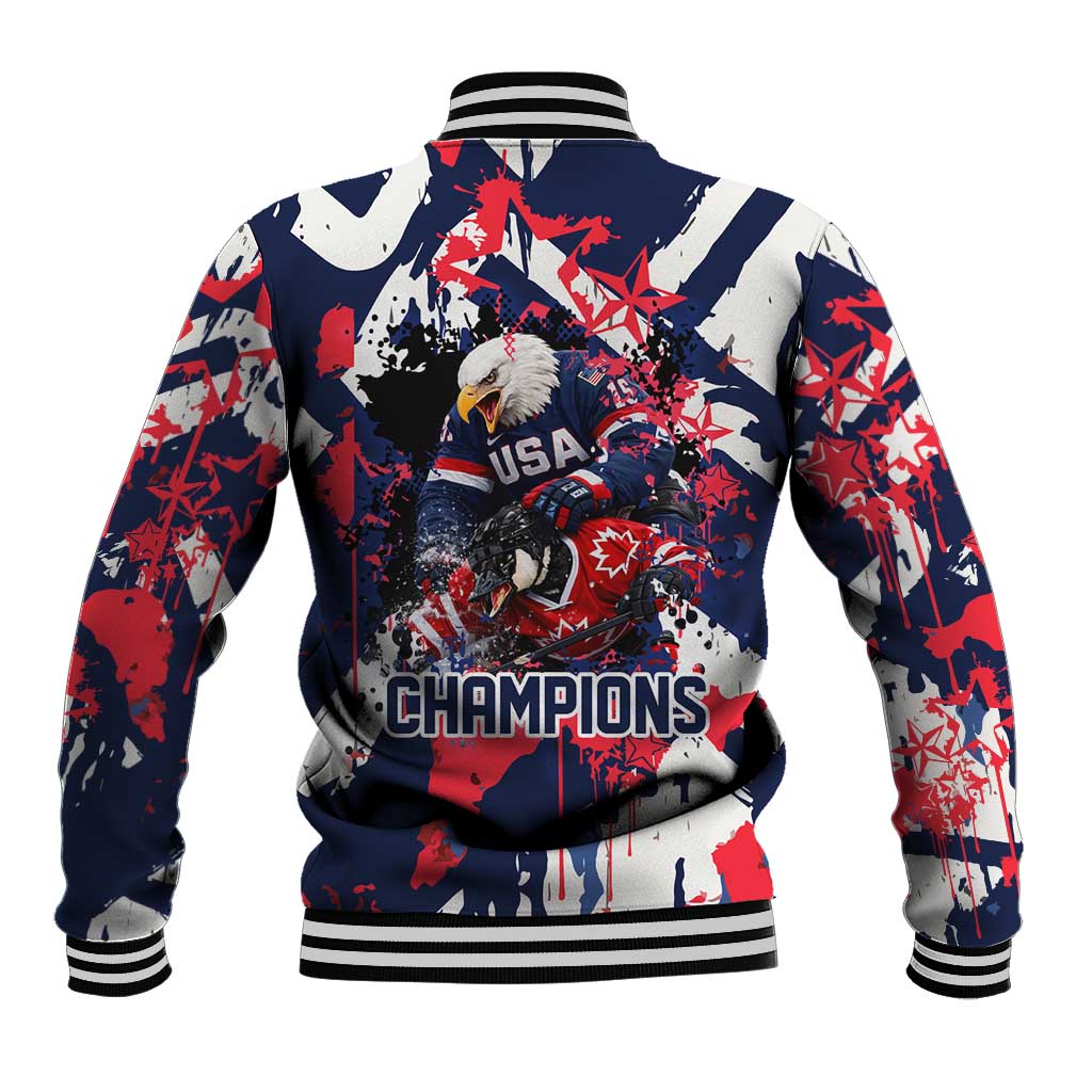 USA Ice Hockey Champions Eagle Baseball Jacket Patriotic Paint Splash Graffiti Art