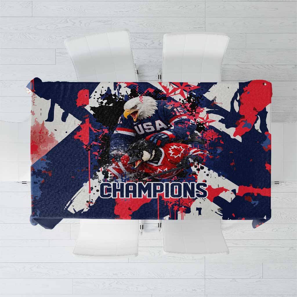 USA Ice Hockey Champions Eagle Tablecloth Patriotic Paint Splash Graffiti Art