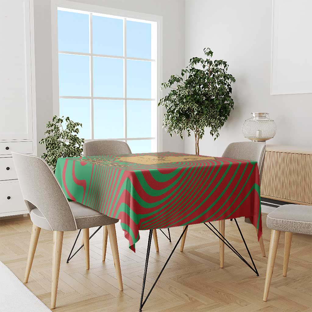 Mauritania Tablecloth with Desert Camel Crescent Moon and Palm Tree Graphic in Red Green Gold Pattern