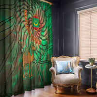 Mauritania flag window curtain, green tie-dye with camel, crescent moon and emblem