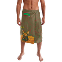 Multicolor lavalava wrap skirt with fennec fox and Arabic calligraphy, knee length