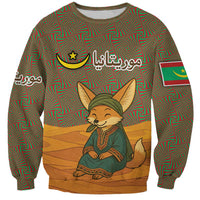 Unisex multicolor sweatshirt with fennec fox, Arabic calligraphy, and star-moon graphic