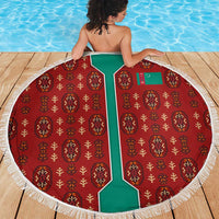 Turkmenistan Traditional Carpet Pattern Beach Blanket with National Flag